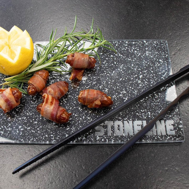 Stoneline Glas Schneidebrett, Schneidbretter Set 4-teilig, 25 x 15 cm, Stoneline Optik, hitzebeständ