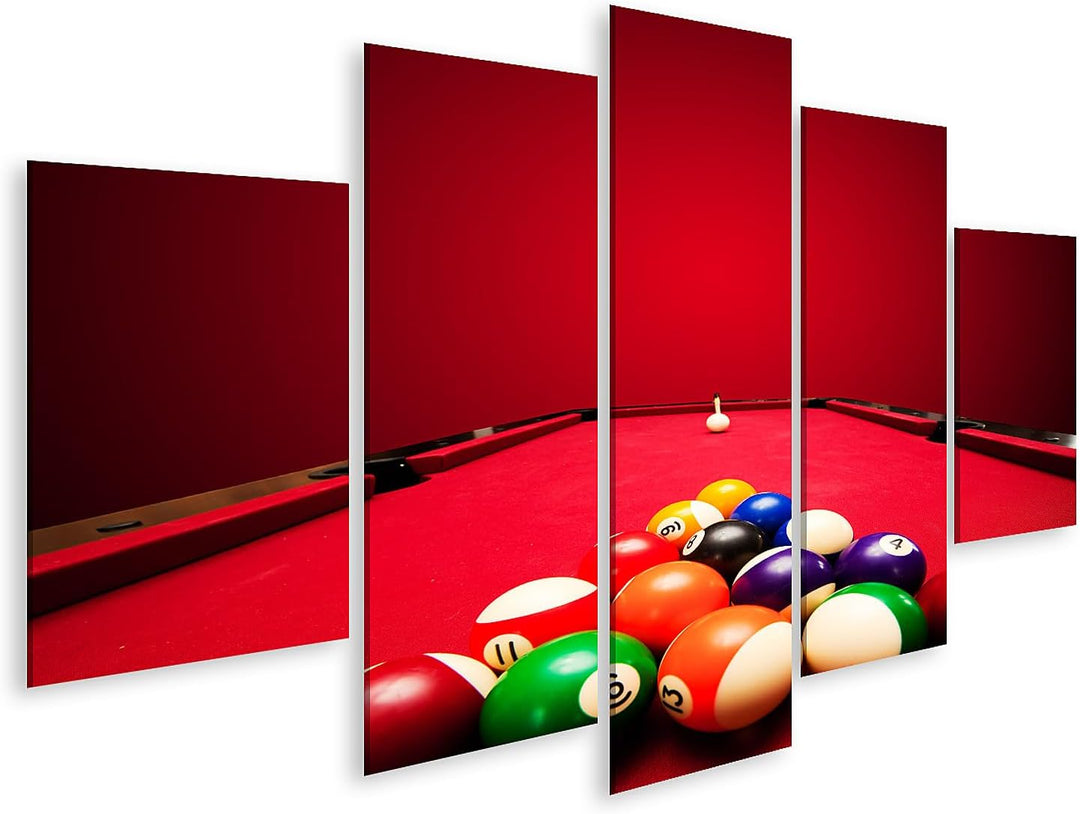 islandburner Bild auf Leinwand Billards Pool Spiel Farbige Kugeln In Dreieck Roter Billardtisch Bild