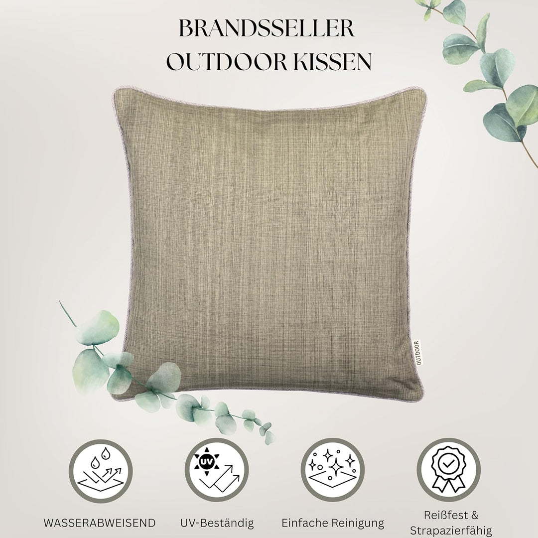 Brandsseller Outdoor Garten Kissen Dekokissen mit Paspel - Leinenoptik Uni Schmutz- und Wasserabweis