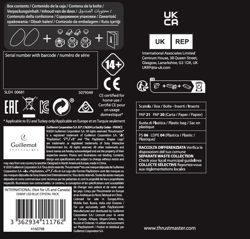 Thrustmaster eSwap X Led Blue Crystal Pack, Pack mit 7 Hintergrundbeleuchteten für eSwap X Controlle