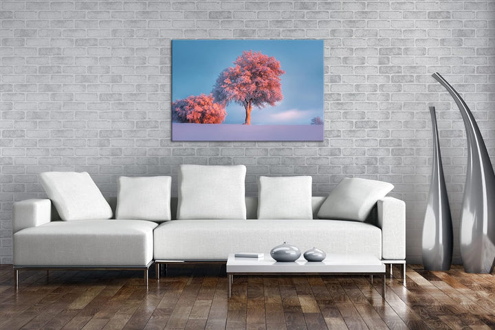 deyoli schneebedeckte Bäume Format: 80x60 als Leinwand, Motiv fertig gerahmt auf Echtholzrahmen, Hoc