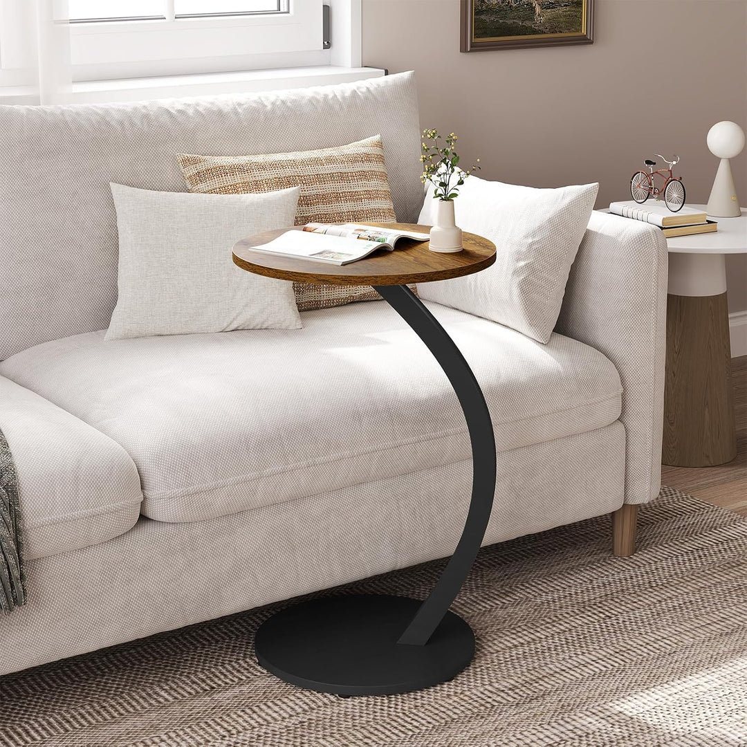 WOLTU Beistelltisch C Form, Couchtisch rund, Sofatisch Kaffeetisch, Kleiner Tisch für Couch Sofa Bet