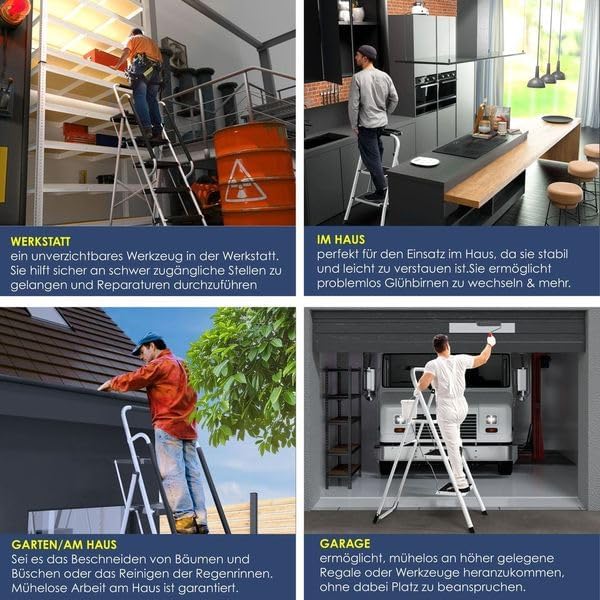 MASKO® Trittleiter Klappleiter 2 Stufen-Leiter Stufenleiter belastbar bis 150 kg | Tritthocker Anti-