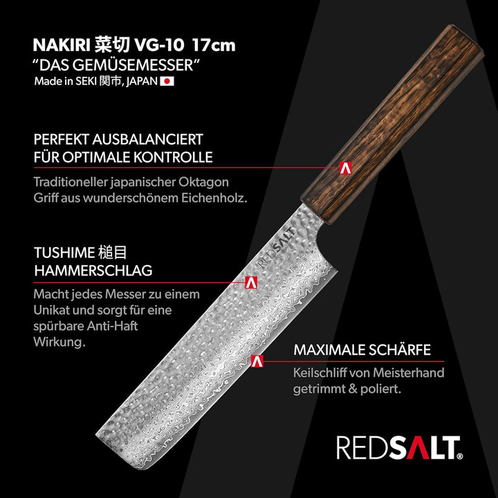 REDSALT® Professional Series NAKIRI 菜切 16cm Damaststahl Gemüsemesser handgefertigt in Japan | Profi