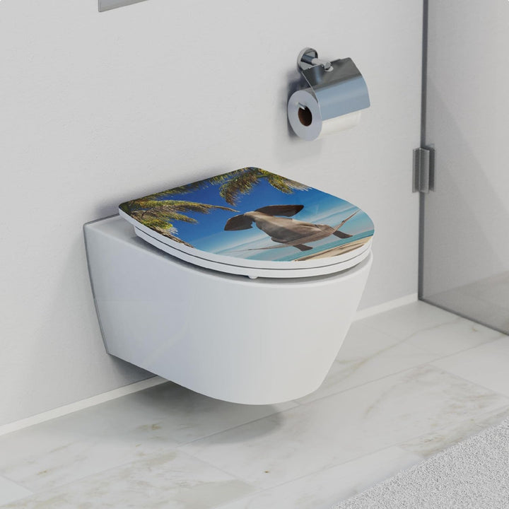 SCHÜTTE WC-Sitz Duroplast HG HAPPY ELEPHANT, Hochglänzender Toilettensitz mit Absenkautomatik, Schne
