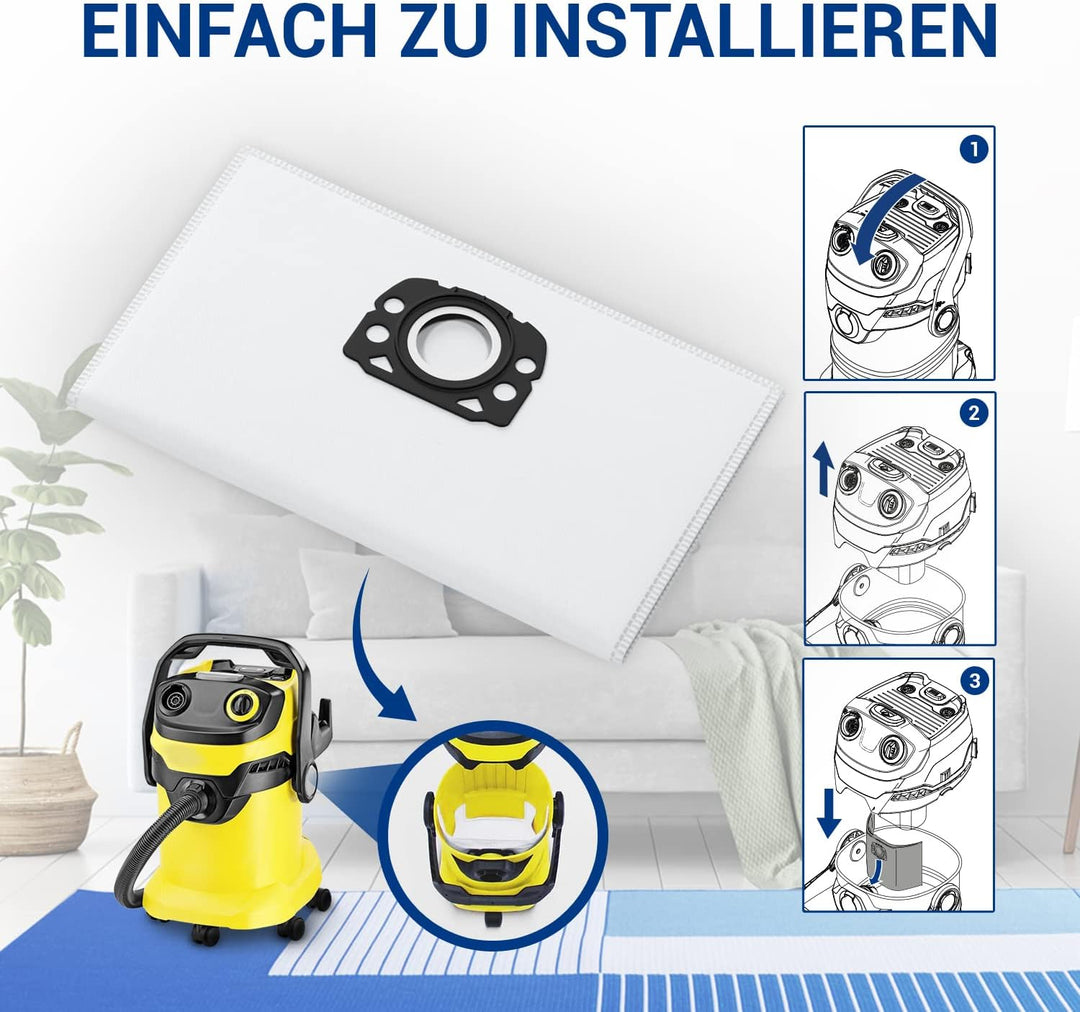 VIOKS 16x Staubsauger Beutel Ersatz für Kärcher 2.863-006.0 - Vlies Staubsaugerbeutel für Kärcher WD