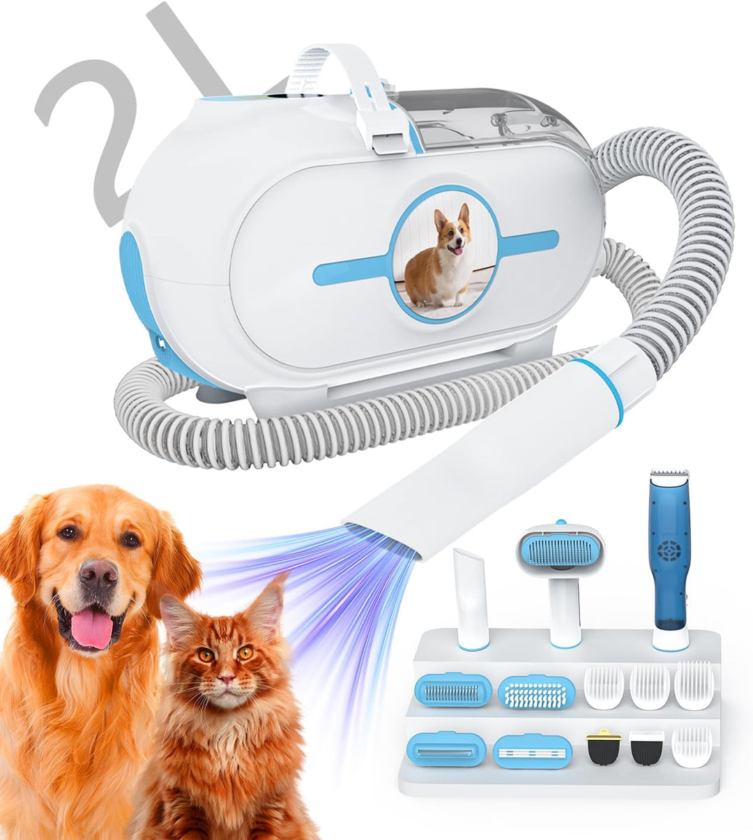 WHDPETS Hundeschermaschine mit Staubsauger, 2L Staubbehälter, Super Saugkraft mit 9000 Pa Saugt 99.9