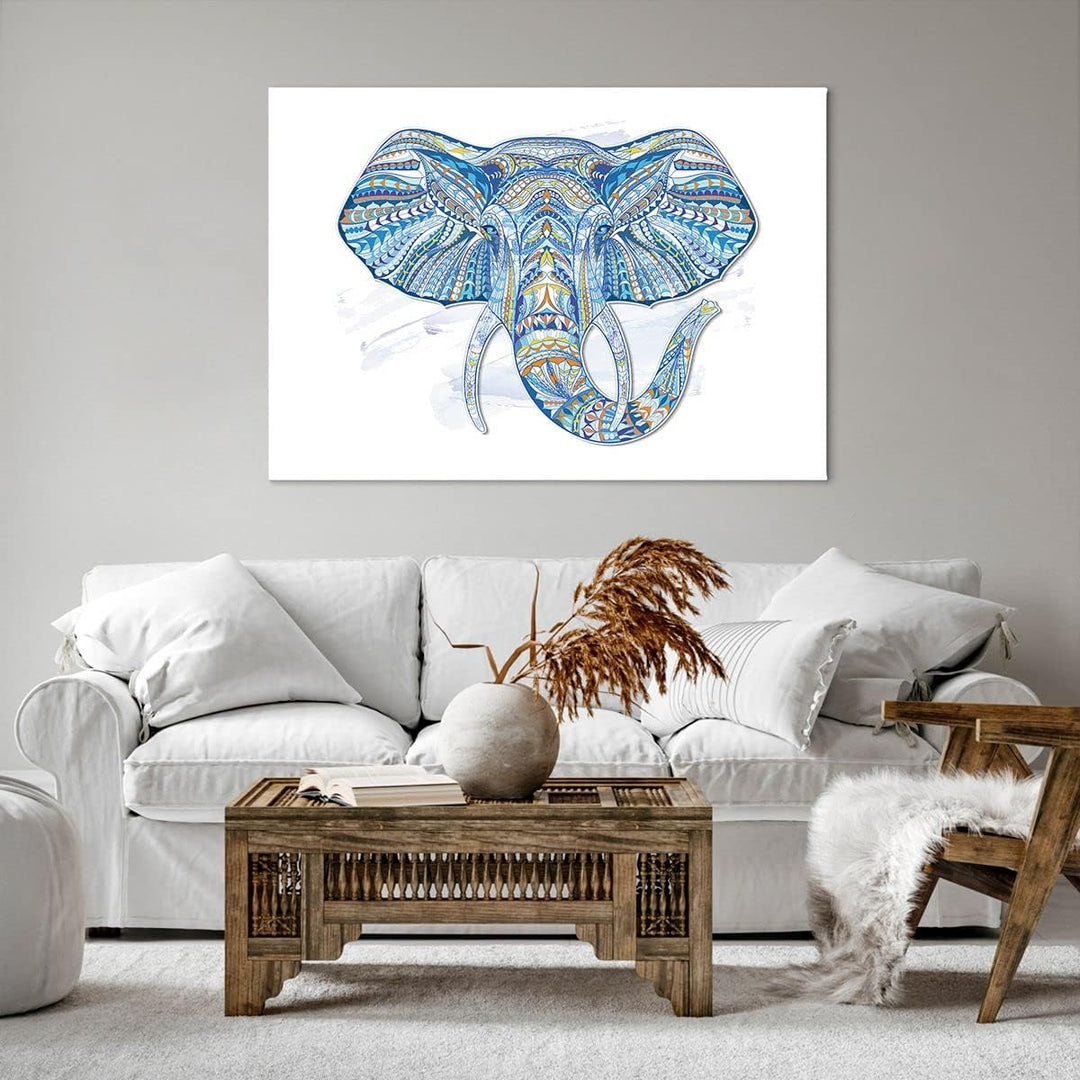 Bilder auf Leinwand 100x70cm Leinwandbild Elefant Muster Tierwelt Afrika Gross Wanddeko Bild Schlafz