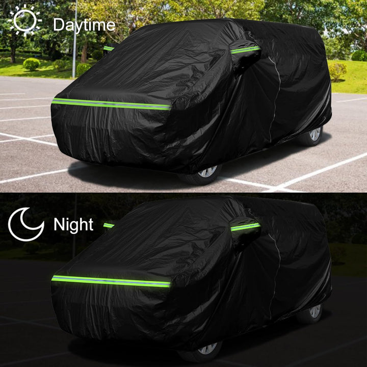 Autoabdeckung Wasserdicht Passend für VW T5 T6 SWB Transporter, Schwarz Vollgarage Autoplane mit Rei