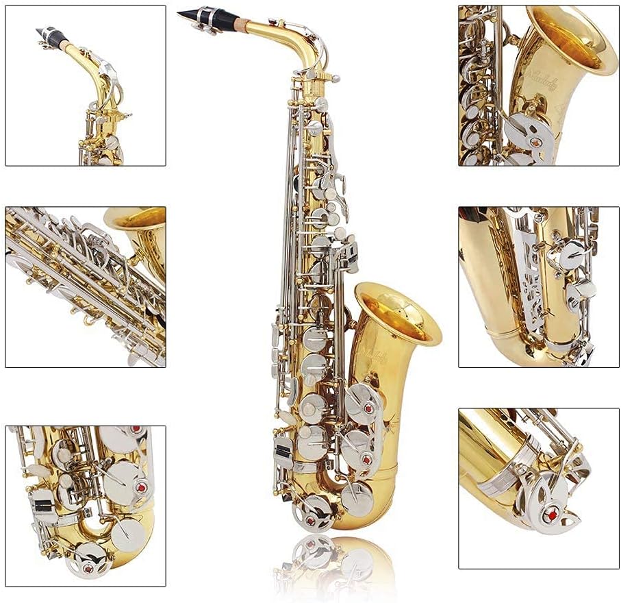 Btuty Alt-Saxophon Saxophon Sax Messing glänzend graviert Eb E-Flat Natur Weiss Muschel Knopf Blasin