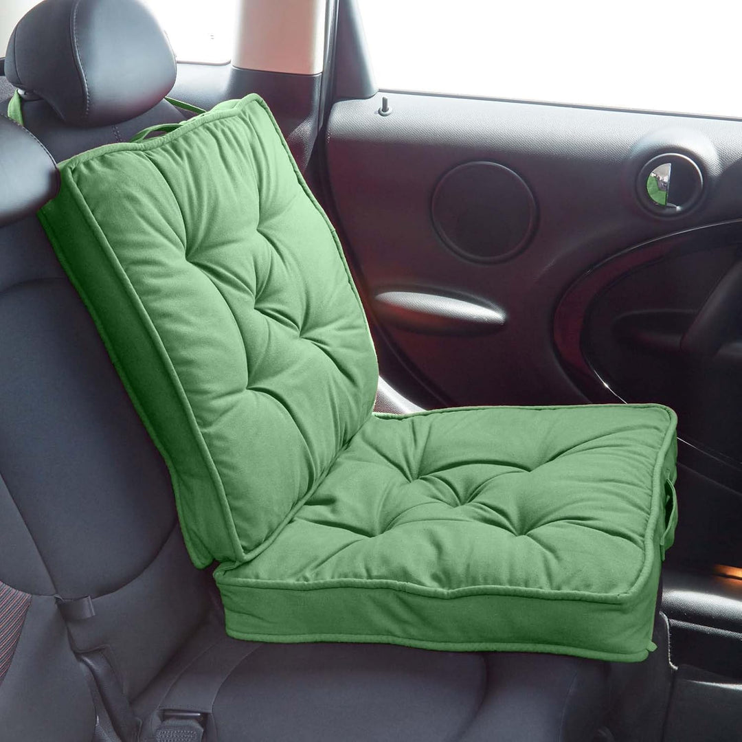 Homescapes Faltbares Reisekissen 50x50 cm grün, Auto-Sitzkissen mit Rückenlehne, Klappsitzkissen für
