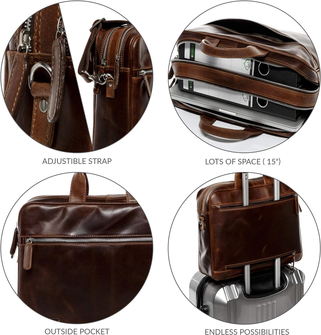 BACCINI Laptoptasche BEN aus Premium Leder I Business-Tasche gross für Herren 15 Zoll Laptop-Fach I