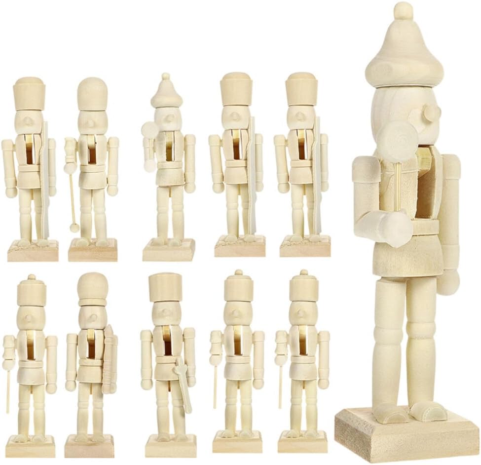 MAGICLULU 12 Stück Weihnachts-Nussknacker Zum Selbermachen Unbemalt Unbemalt Nussknacker-Marionette