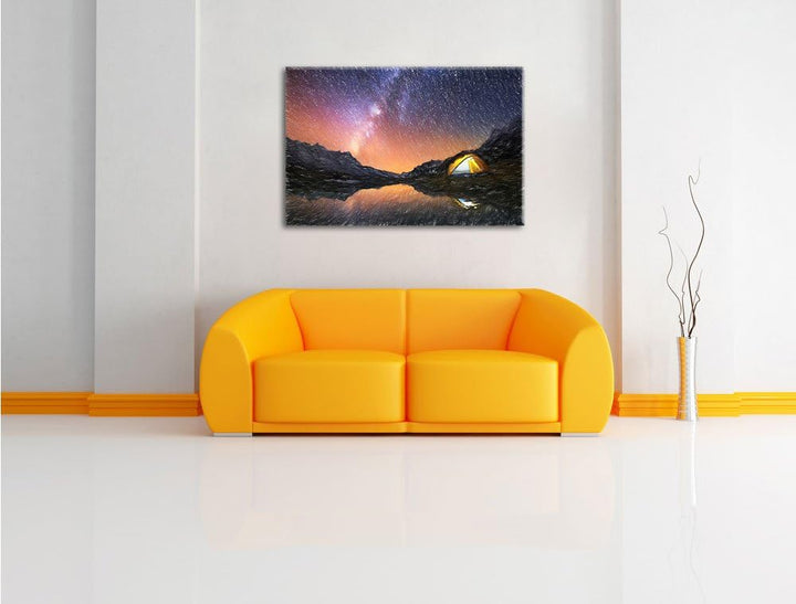 Pixxprint Zelten unter tausenden Sternen Kunst Buntstift Effekt, Format: 100x70 auf Leinwand, XXL ri