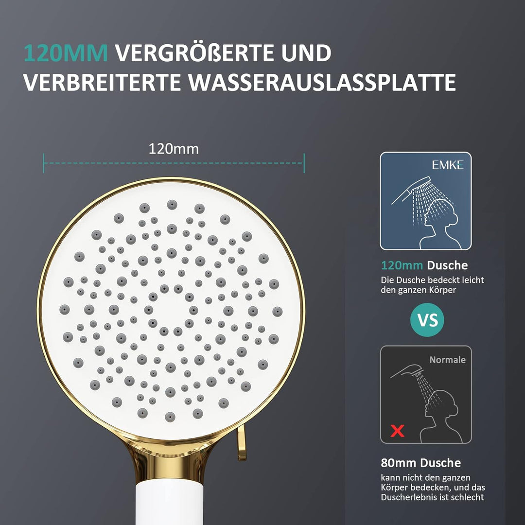EMKE Duschkopf mit Schlauch, Wassersparender Duschkopf druckerhöhend mit Filter, 1.5m Schlauch und H