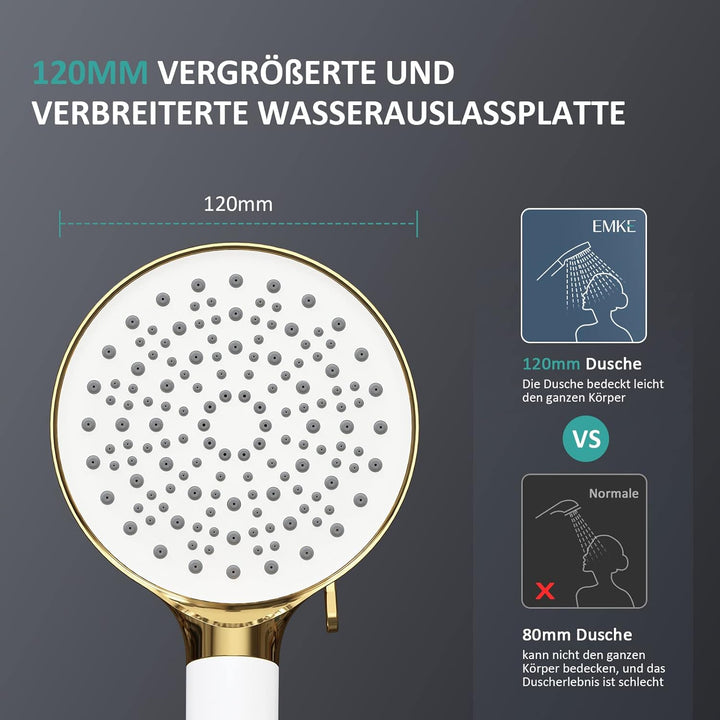 EMKE Duschkopf mit Schlauch, Wassersparender Duschkopf druckerhöhend mit Filter, 1.5m Schlauch und H