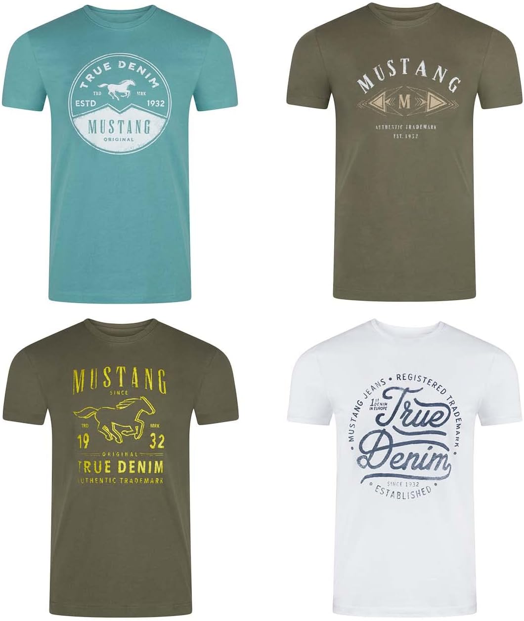 MUSTANG Herren T-Shirt 4er Pack Frontprint O-Neck Rundhalsausschnitt Kurzarm Regular Tee Shirt 100%