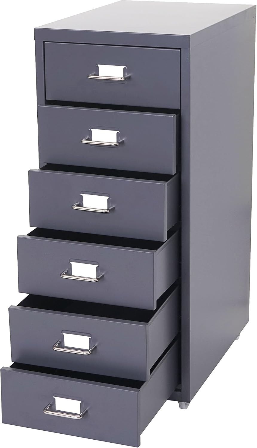 Mendler Rollcontainer Boston T851, Schubladenschrank Stahlschrank, 69x28x41cm 6 Schubladen - dunkelg