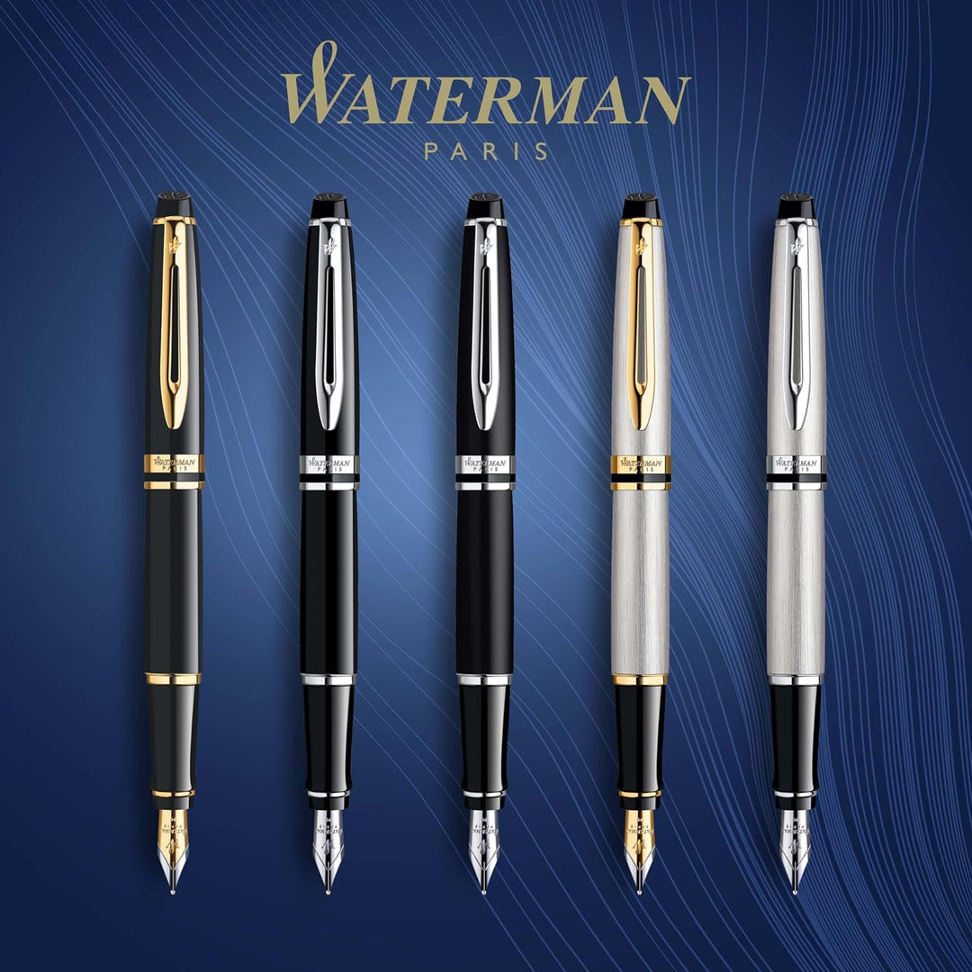 Waterman Expert Füller | Hochglänzend Schwarz mit Zierteile aus 23 K Gold | Füllfederhalter mit fein