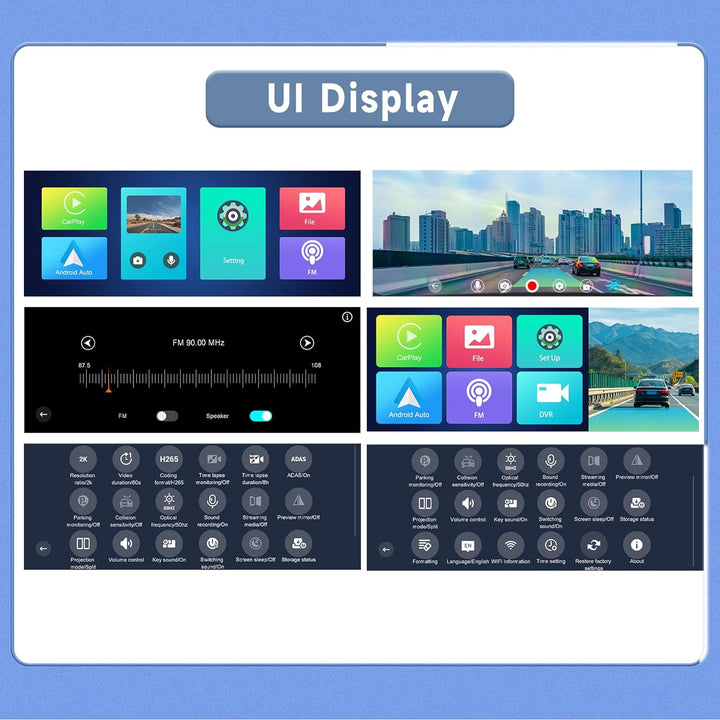 4K Display Carplay Android Auto Monitor 1440P Dashcam mit GPS ADAS, Hodozzy 10,26 Zoll IPS Touchscre