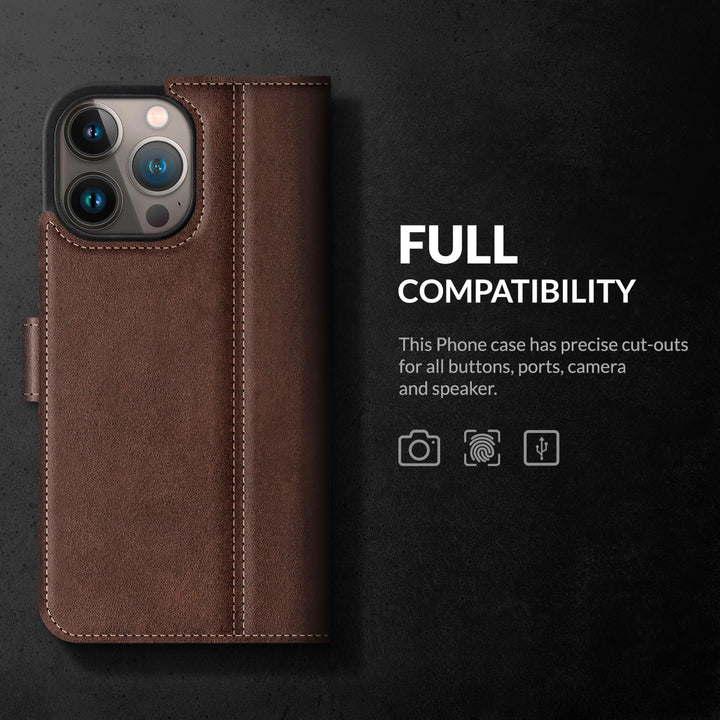 SURAZO Slim Magnet Handyhülle für Apple iPhone 15 Pro Max Hülle Leder – Echtleder Schutzhülle mit Pf
