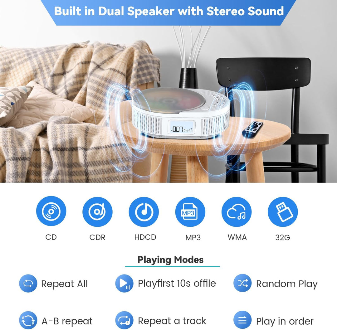 MONODEAL NEU 2024 CD Player Tragbar, CD Player Bluetooth & Radio FM 2 in 1, Wiederaufladbar Tragbare