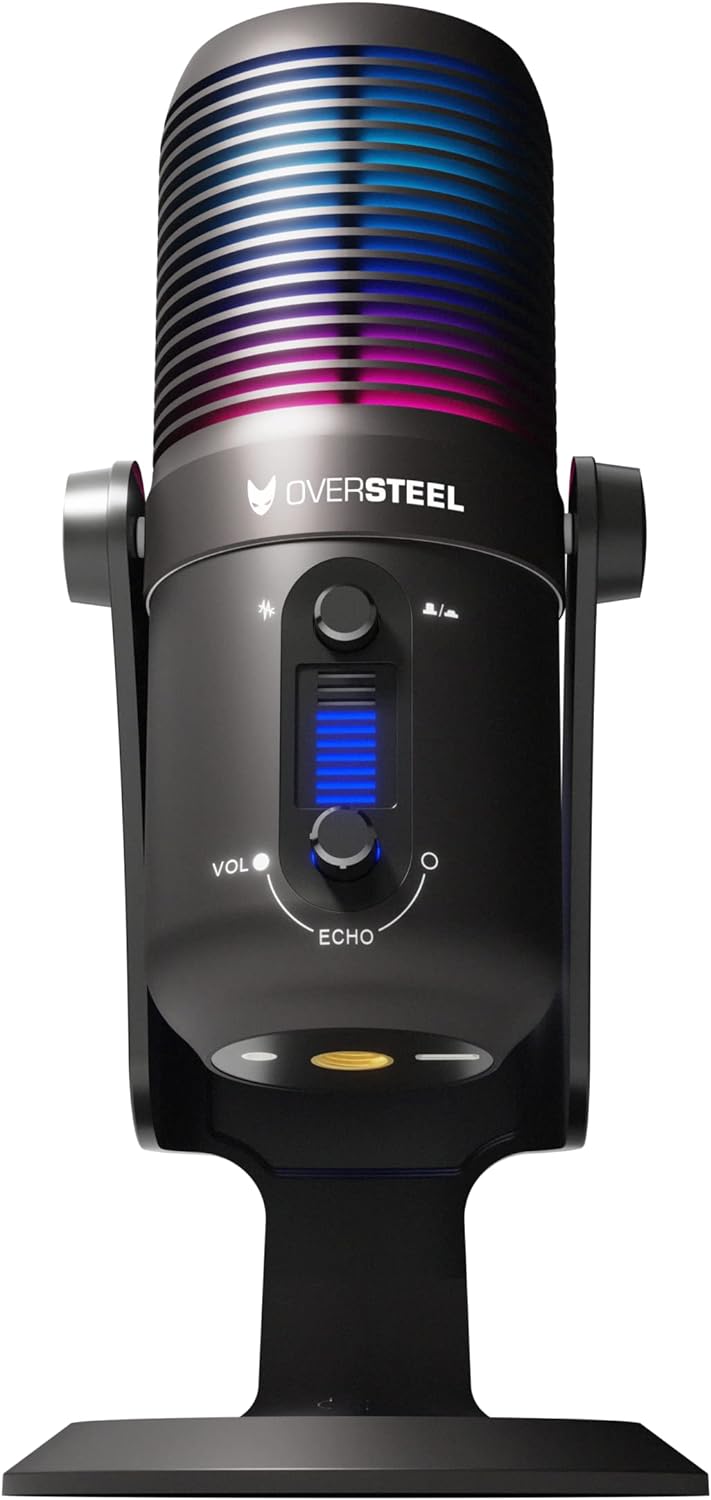 Oversteel - Elinvar USB-Gaming-Mikrofon, Nieren- und Kugelcharakteristik mit Arm und Ständer, RGB-Be