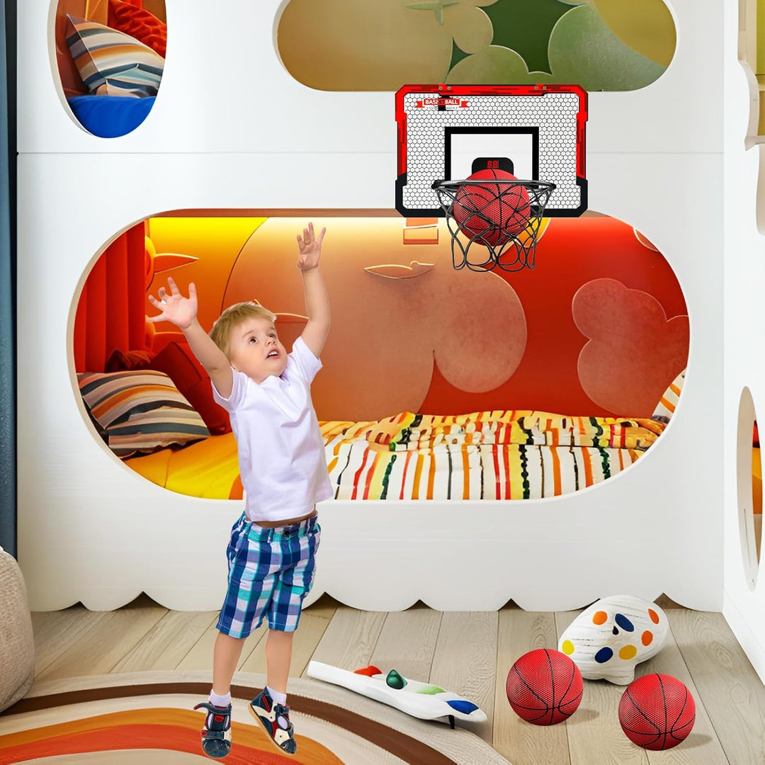 UCAMP Mini Basketballkorb Indoor,Basketballkorb Kinder,mit 4 Ball und 2 Netze u Anzeigetafel,über di