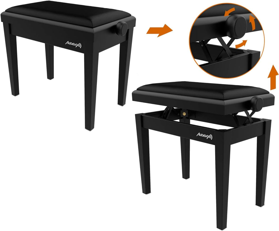 Audibax KB600 Black Banco para Piano Teclado Ajustable Regulable. Acolchado