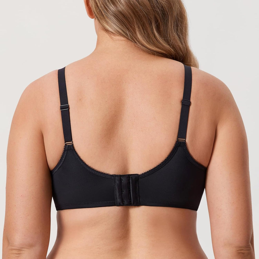 DELIMIRA Damen mit Bügel Nahtlose Vollschalen T-Shirt BH Gepolstert Grosse Grössen 65E Schwarz, 65E