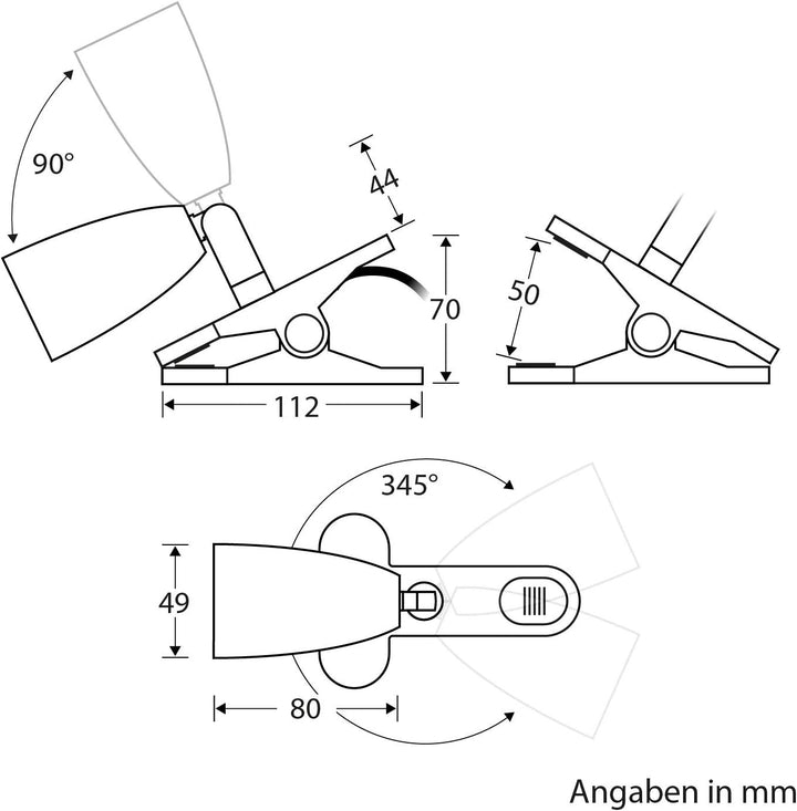 ledscom.de Klemmlampe LIK, Schalter, schwarz matt, 1x E27 max. 60W, 5 Stk. 5 Stück (1er Pack) Schwar