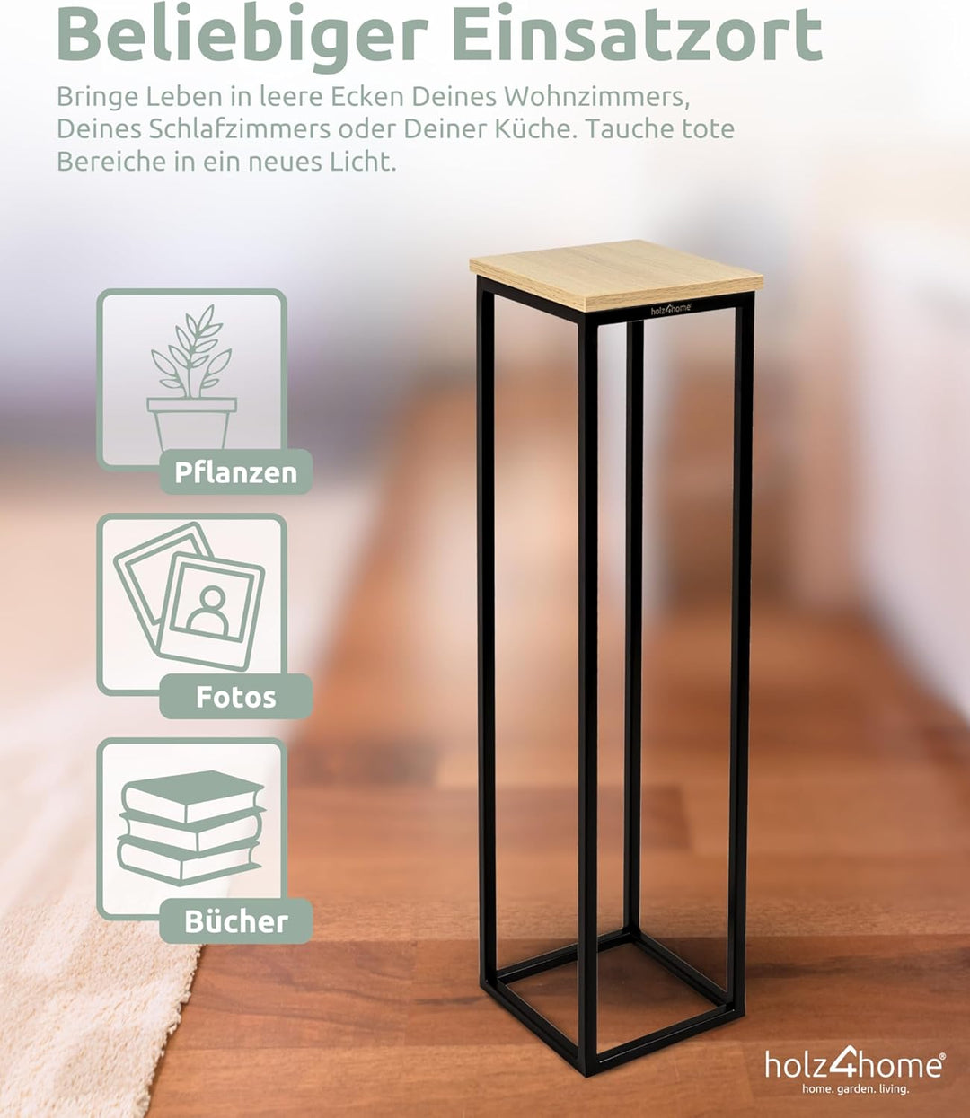 holz4home® Dekoständer aus MDF Eichenholz I Blumenständer Sonoma Eiche I Höhe: 90 cm I Dekosäule mit