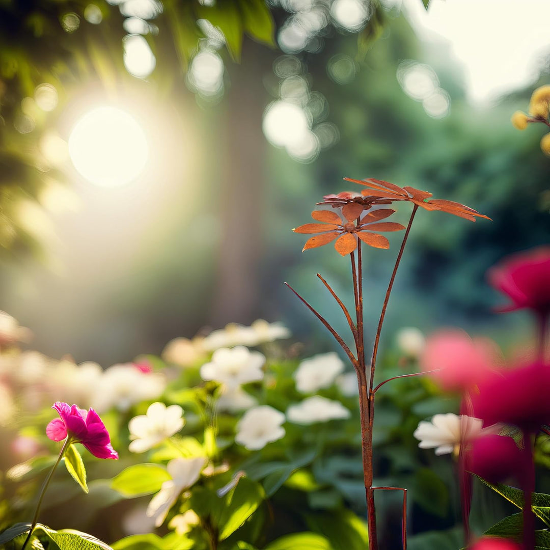 ecosoul Rost Deko Blumenstecker Blume Stecker Bodenstecker Gartendeko Stab Edelrost Beetstecker 75cm