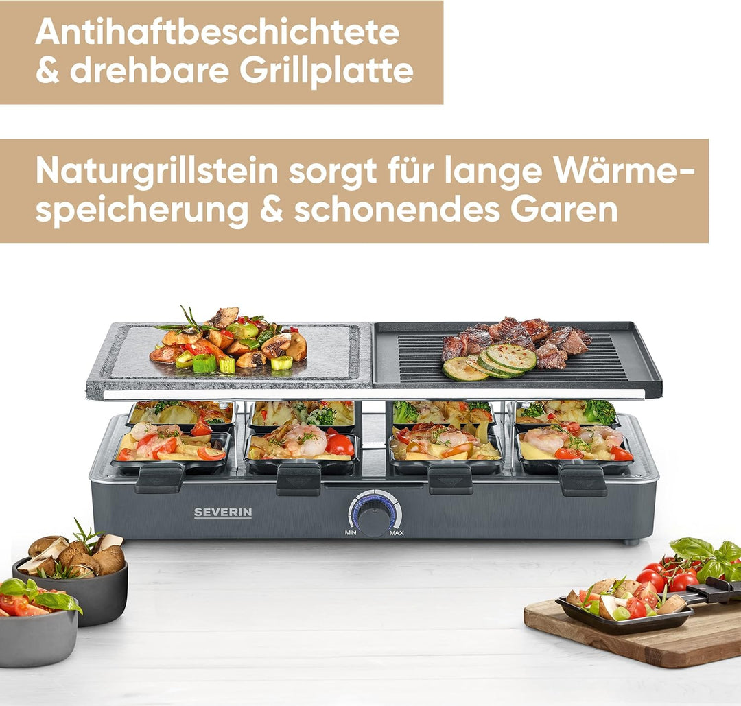 SEVERIN Raclette-Grill mit Naturgrillstein und Grillplatte, Raclette mit antihaftbeschichteter Grill