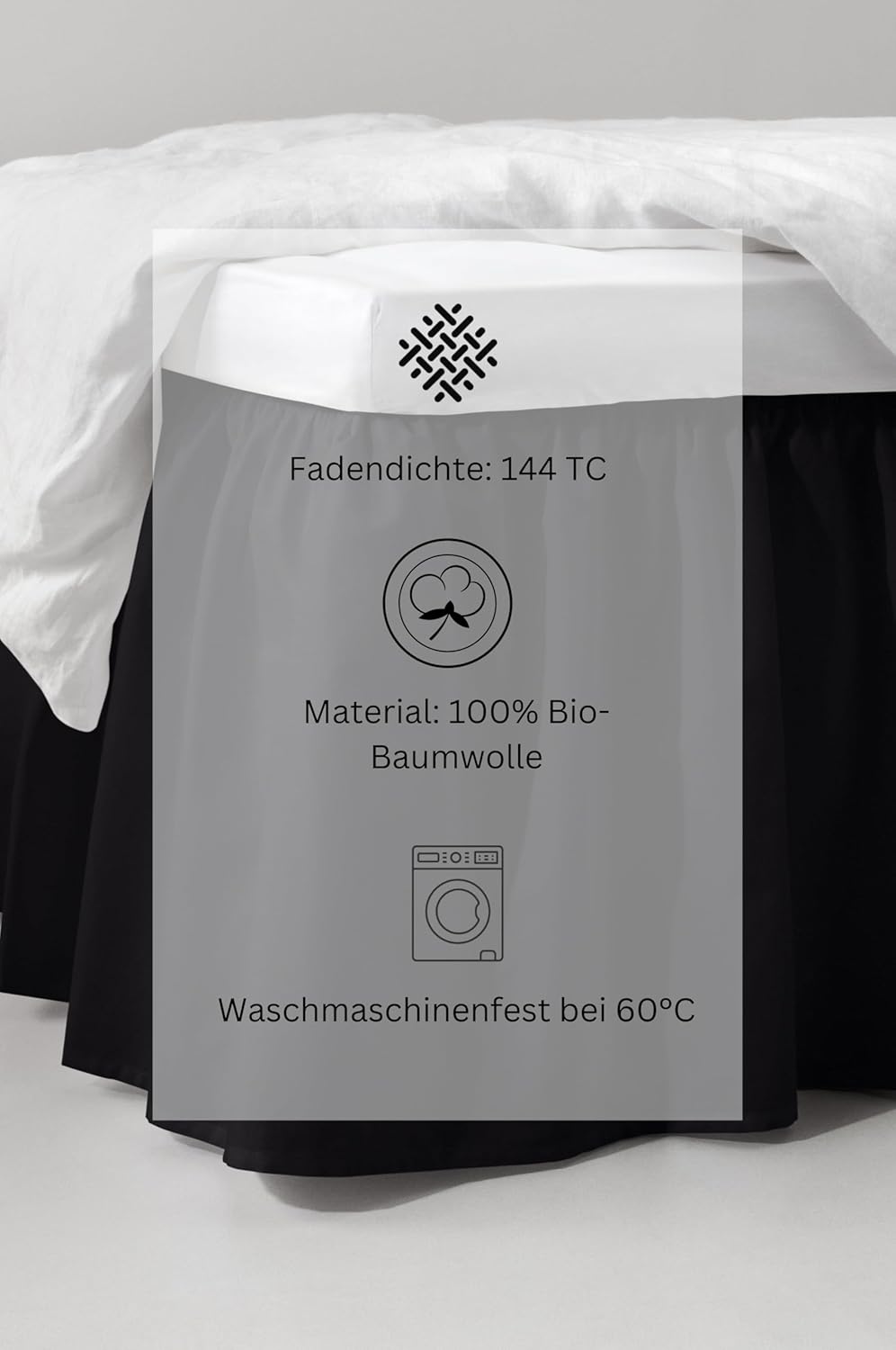 Jotex Zack Volant Betthusse - 100% hochwertige Bio-Baumwolle Bettrock, Höhe 45 cm - Schwarz, 180 x 2