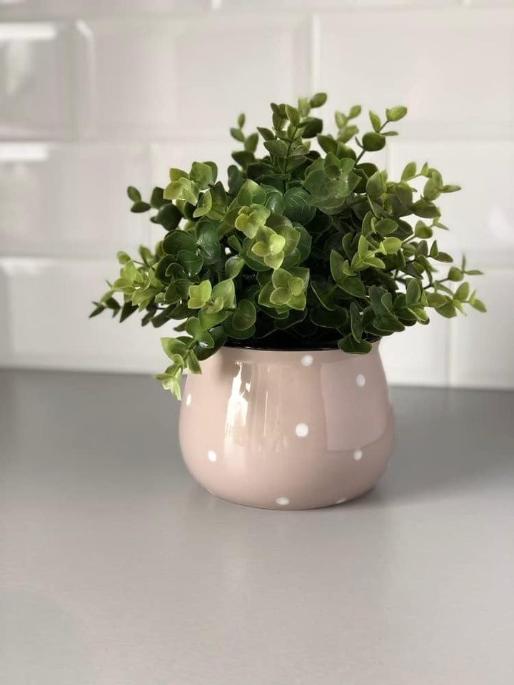 KOTARBAU® Keramik Blumentopf Übertopf Beige ⌀ 125 mm Dunkelblau ⌀ 110 mm in Weisse Punkte Erbsen Bei