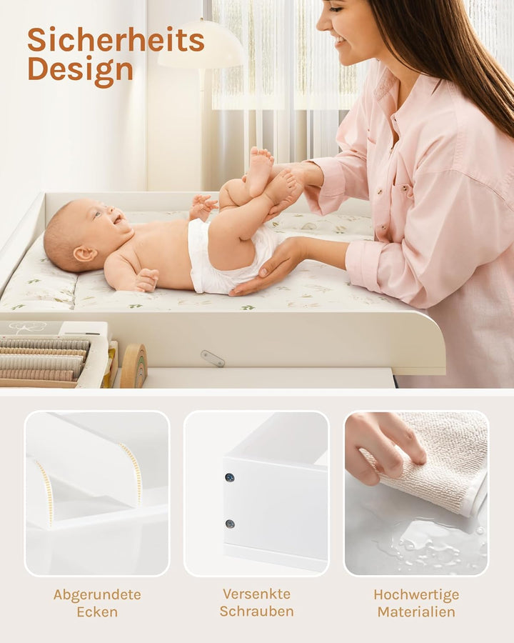 WOLTU Wickelaufsatz aus Holz, Wickeltischaufsatz Wickelkommode Aufsatz mit Trennfach Tiefe 48 cm, fü