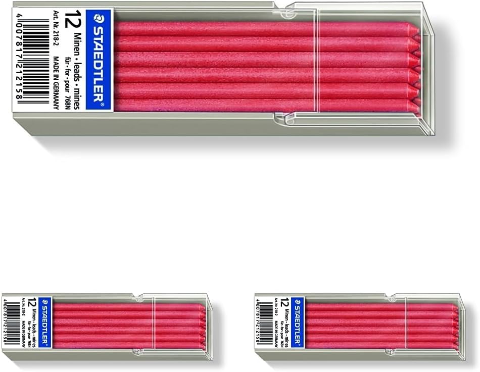 STAEDTLER 218 Lumocolor non-permanent omnichrom Spezialmine, 12 Stück Etui, rot (Packung mit 3) rot
