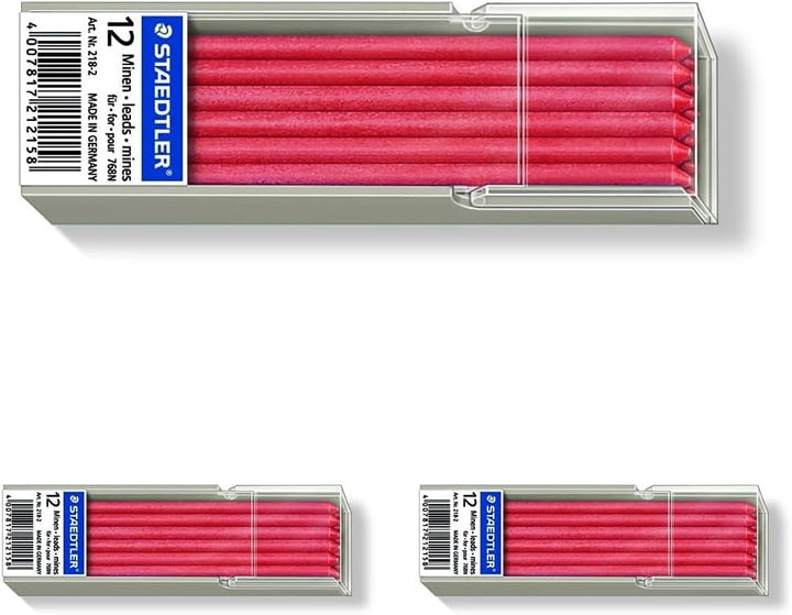 STAEDTLER 218 Lumocolor non-permanent omnichrom Spezialmine, 12 Stück Etui, rot (Packung mit 3) rot