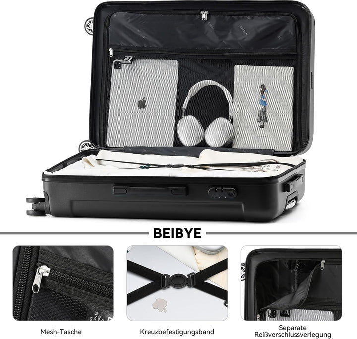 BEIBYE- Hartschalenkoffer Koffer Trolley Rollkoffer Reisekoffer Zahlenschloss 4 Zwilings-Rollen (Bla