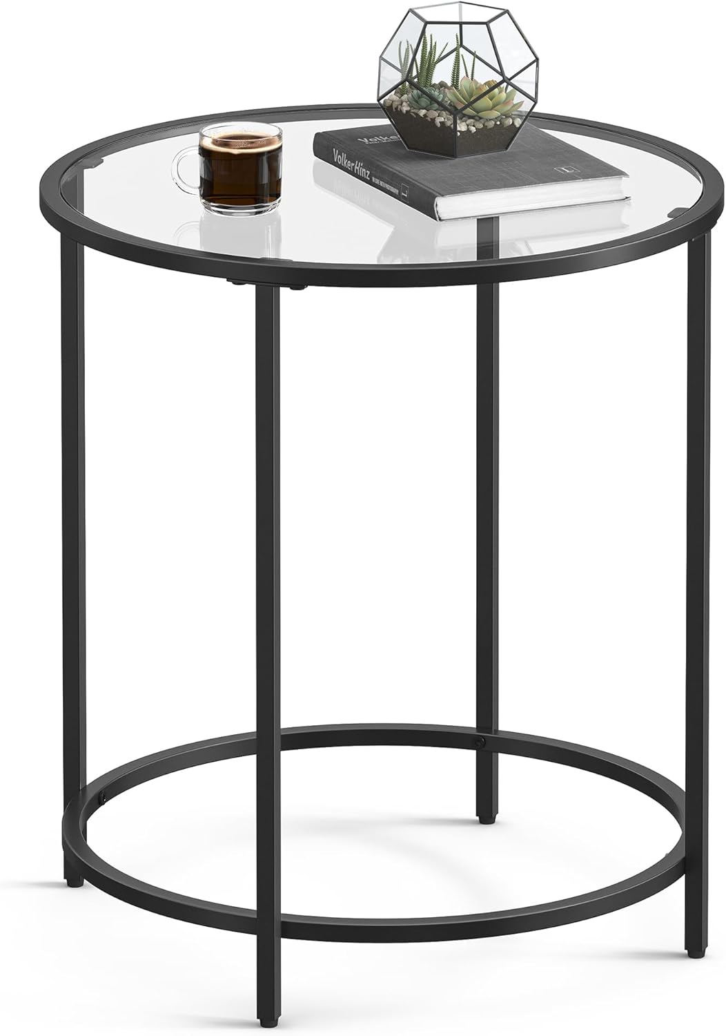 VASAGLE Beistelltisch, rund, Platte aus gehärtetem Glas, Metallrahmen, Sofa-Spitze, Konsolentisch, N