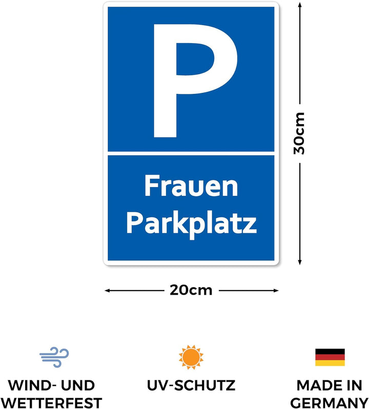 5 Stück Frauenparkplatzschild 20 x 30 cm aus stabiler PVC Hartschaumplatte 3mm Parkplatz nur für Fra