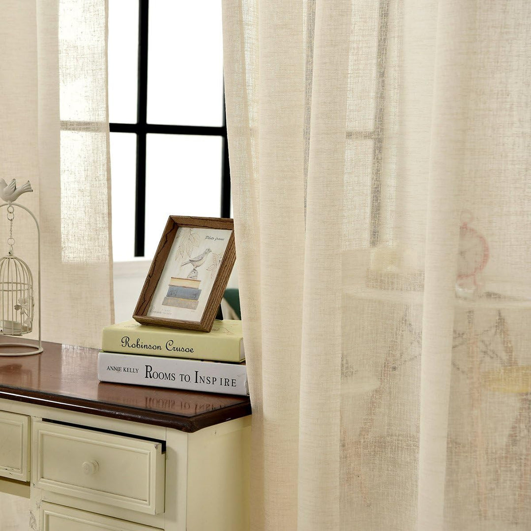 WOLTU Gardinen transparent mit Kräuselband 2er Set Vorhänge Leinenoptik Halbtransparent Voile Leinen