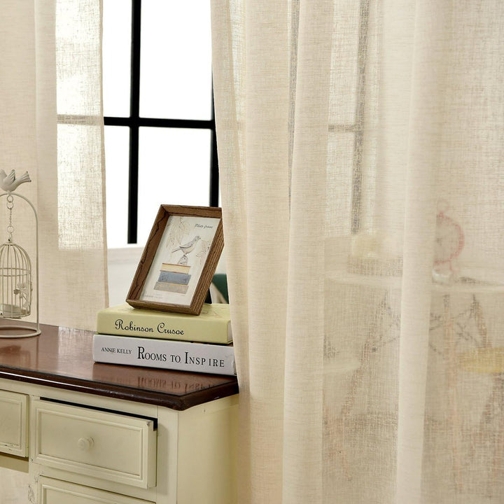 WOLTU Gardinen transparent mit Kräuselband 2er Set Vorhänge Leinenoptik Halbtransparent Voile Leinen