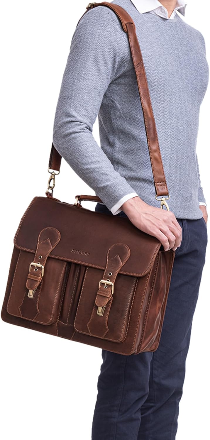 STILORD 'Kronos' Aktentasche Leder Herren Lehrertasche Leder-Tasche Büro Business gross Arbeitstasch