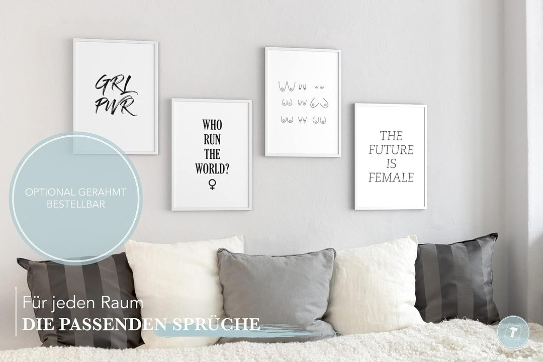Papierschmiede® Premium Spruchposter Set 4er DIN A1, Motiv: Girl Power, Typografie Bilder Wohnzimmer