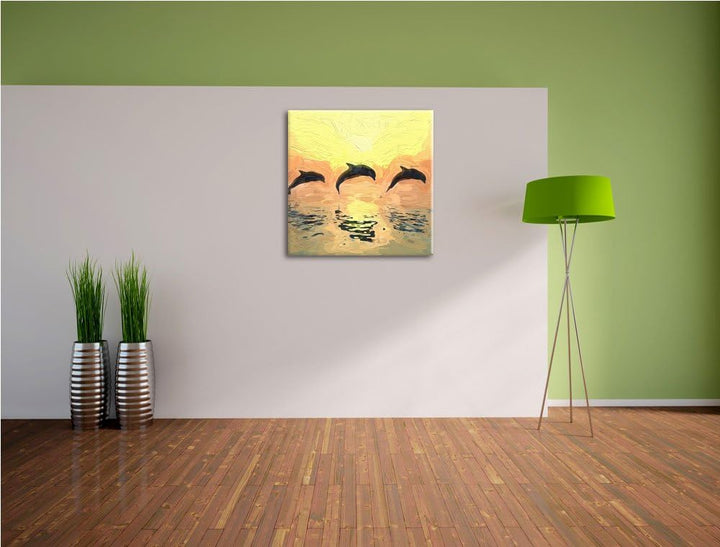 Flinke Delfine beim Springen als Leinwandbild | Grösse: 70x70 cm | Wandbild | Kunstdruck | fertig be