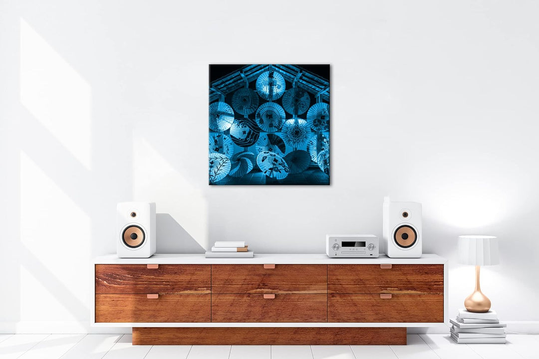 deyoli viele Bunte japanische Regenschirme Format: 70x70 Effekt: Monocrome Blau als Leinwandbild, Mo