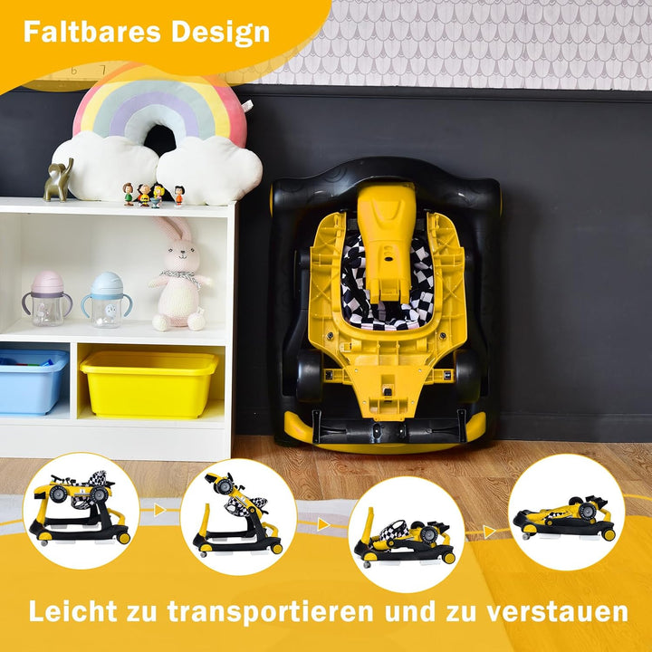 COSTWAY 4 in 1 Lauflernhilfe, Lauflernwagen klappbar mit einstellbarer Höhe & Geschwindigkeit, Baby