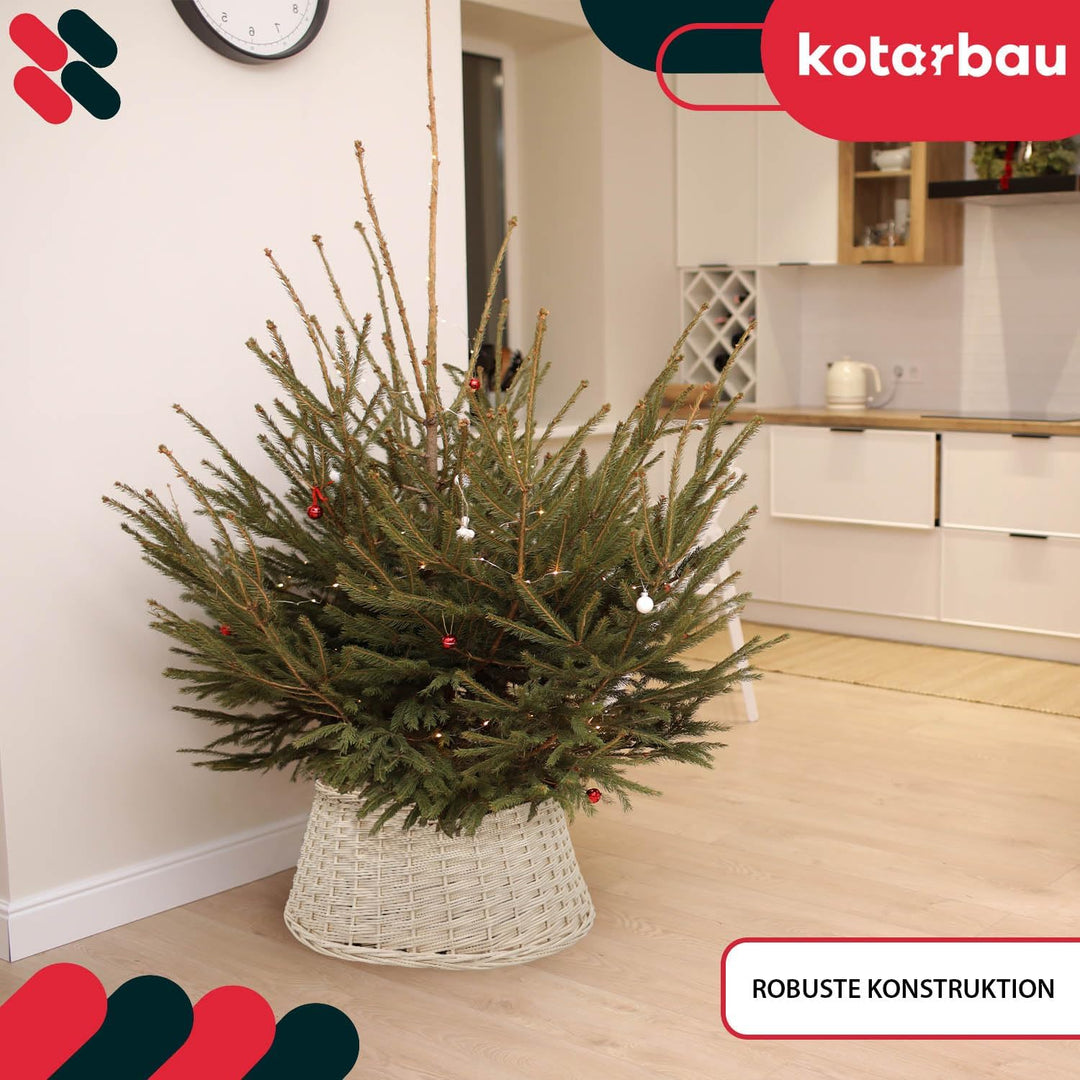 KOTARBAU® Weihnachtsbaum Rock aus Weide Ø 45 cm Gebleicht Christbaumständer aus Rattan Natur Weihnac